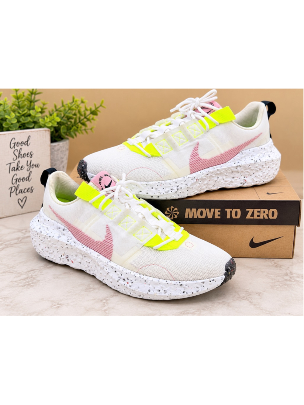 Nike Crater Impact Women's Sneakers White Pink Volt CW2386-102 Size 9.5